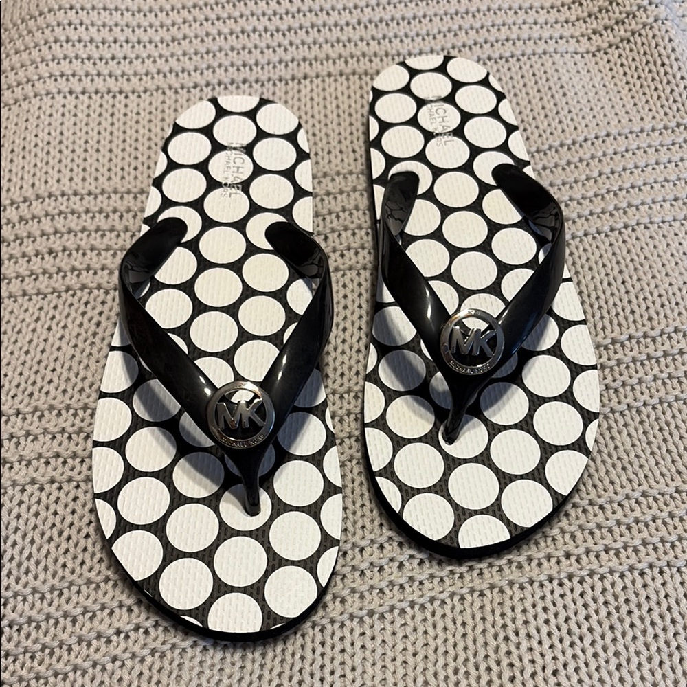 Michael Michael Kors Black and White Polka Dot Flip Flops